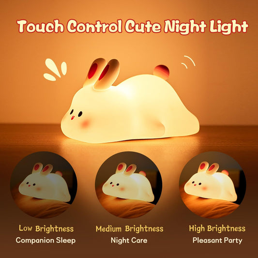 Cute Rabbit LED Night Light ,Touch Sensor, Silicone Bedside Lamp