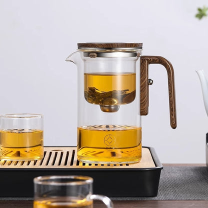 Magnetic Glass Teapot with Wood Handle, One Click Separation