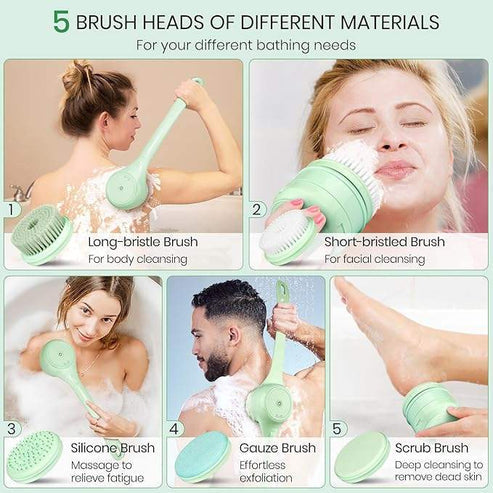 Multi-Head Bathing Tool - Scrub, Exfoliate & Massage with 5 Versatile Attachments