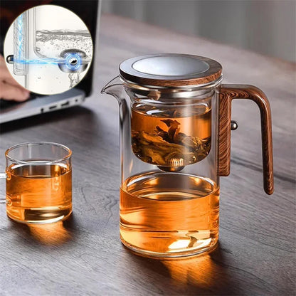 Magnetic Glass Teapot with Wood Handle, One Click Separation