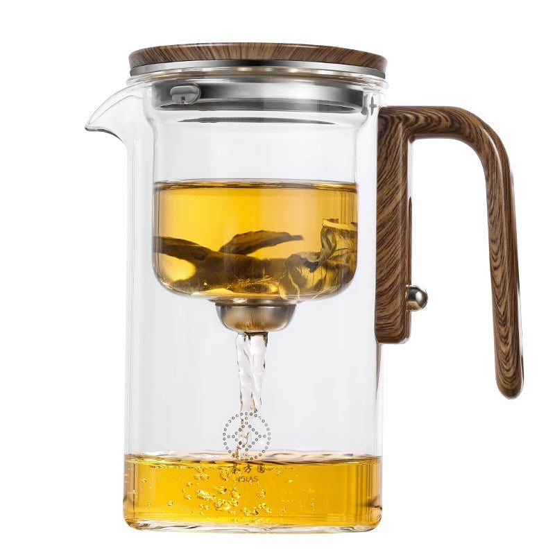 Magnetic Glass Teapot with Wood Handle, One Click Separation